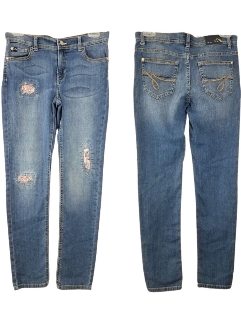 JORDACHE Adjustable Waist Blue Denim Patch Jeans - Girls 14